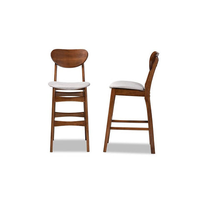 Grey Fabric Upholstered and Walnut Brown Finished Wood 2-Piece Bar Stool Set