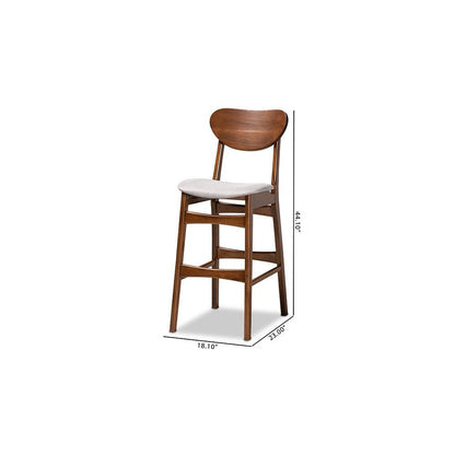 Grey Fabric Upholstered and Walnut Brown Finished Wood 2-Piece Bar Stool Set