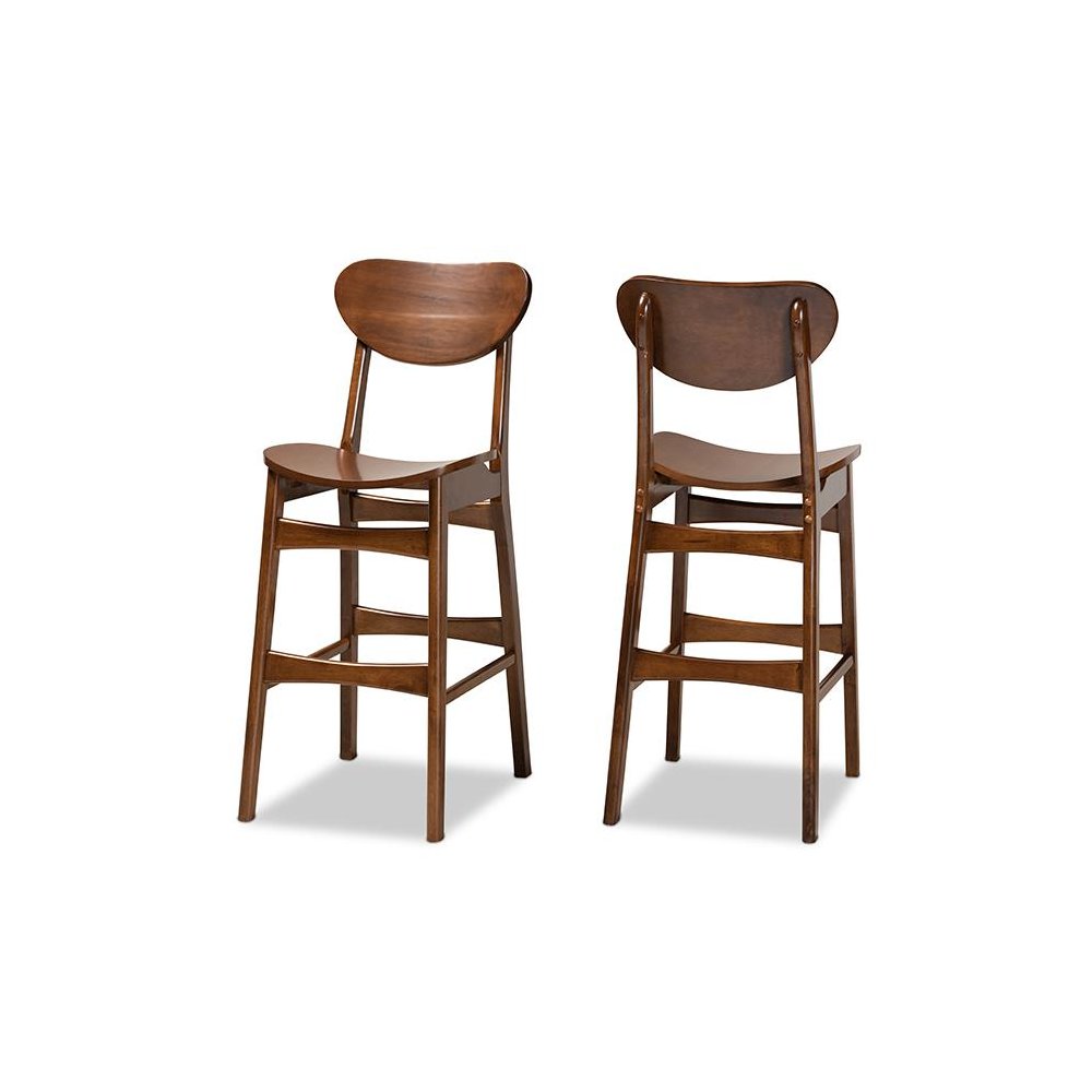 Katya Mid-Century Modern Walnut Brown Finished Wood 2-Piece Bar Stool Set