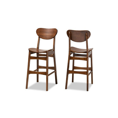 Katya Mid-Century Modern Walnut Brown Finished Wood 2-Piece Bar Stool Set