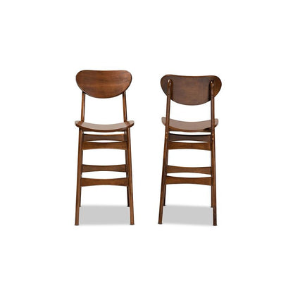 Katya Mid-Century Modern Walnut Brown Finished Wood 2-Piece Bar Stool Set