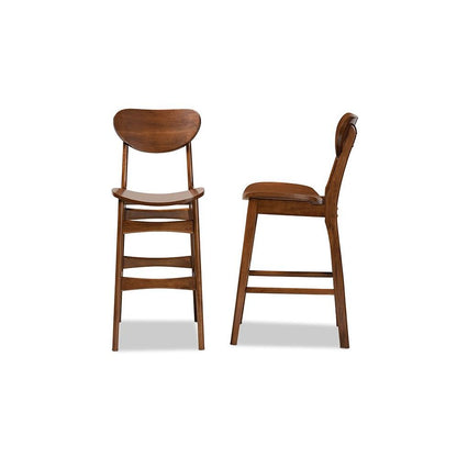 Katya Mid-Century Modern Walnut Brown Finished Wood 2-Piece Bar Stool Set