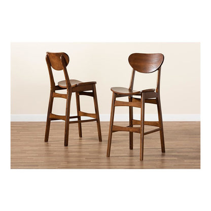 Katya Mid-Century Modern Walnut Brown Finished Wood 2-Piece Bar Stool Set