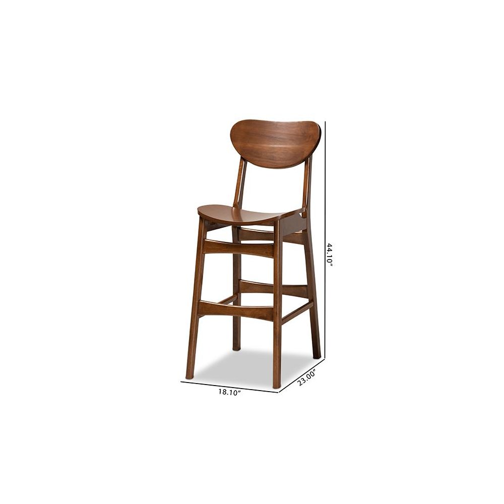 Katya Mid-Century Modern Walnut Brown Finished Wood 2-Piece Bar Stool Set