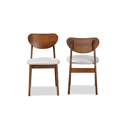Grey Fabric Upholstered and Walnut Brown Finished Wood 2-Piece Dining Chair Set