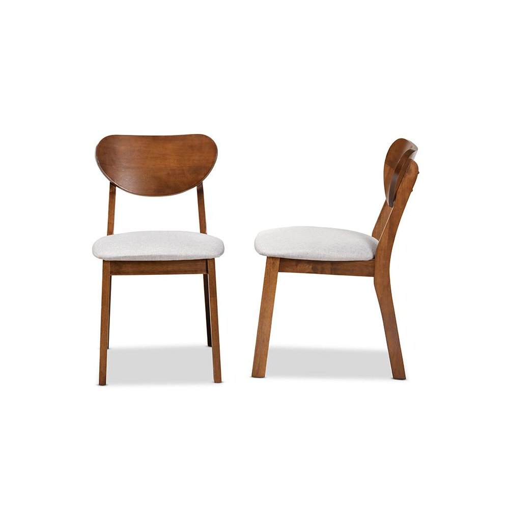 Grey Fabric Upholstered and Walnut Brown Finished Wood 2-Piece Dining Chair Set