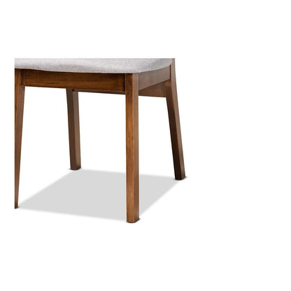 Grey Fabric Upholstered and Walnut Brown Finished Wood 2-Piece Dining Chair Set