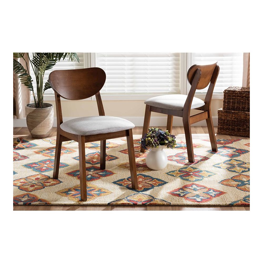 Grey Fabric Upholstered and Walnut Brown Finished Wood 2-Piece Dining Chair Set