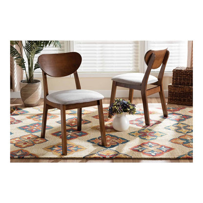 Grey Fabric Upholstered and Walnut Brown Finished Wood 2-Piece Dining Chair Set