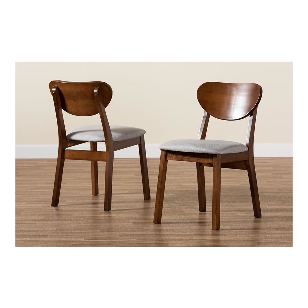 Grey Fabric Upholstered and Walnut Brown Finished Wood 2-Piece Dining Chair Set