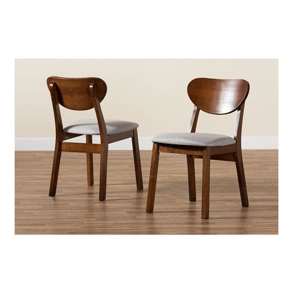 Grey Fabric Upholstered and Walnut Brown Finished Wood 2-Piece Dining Chair Set