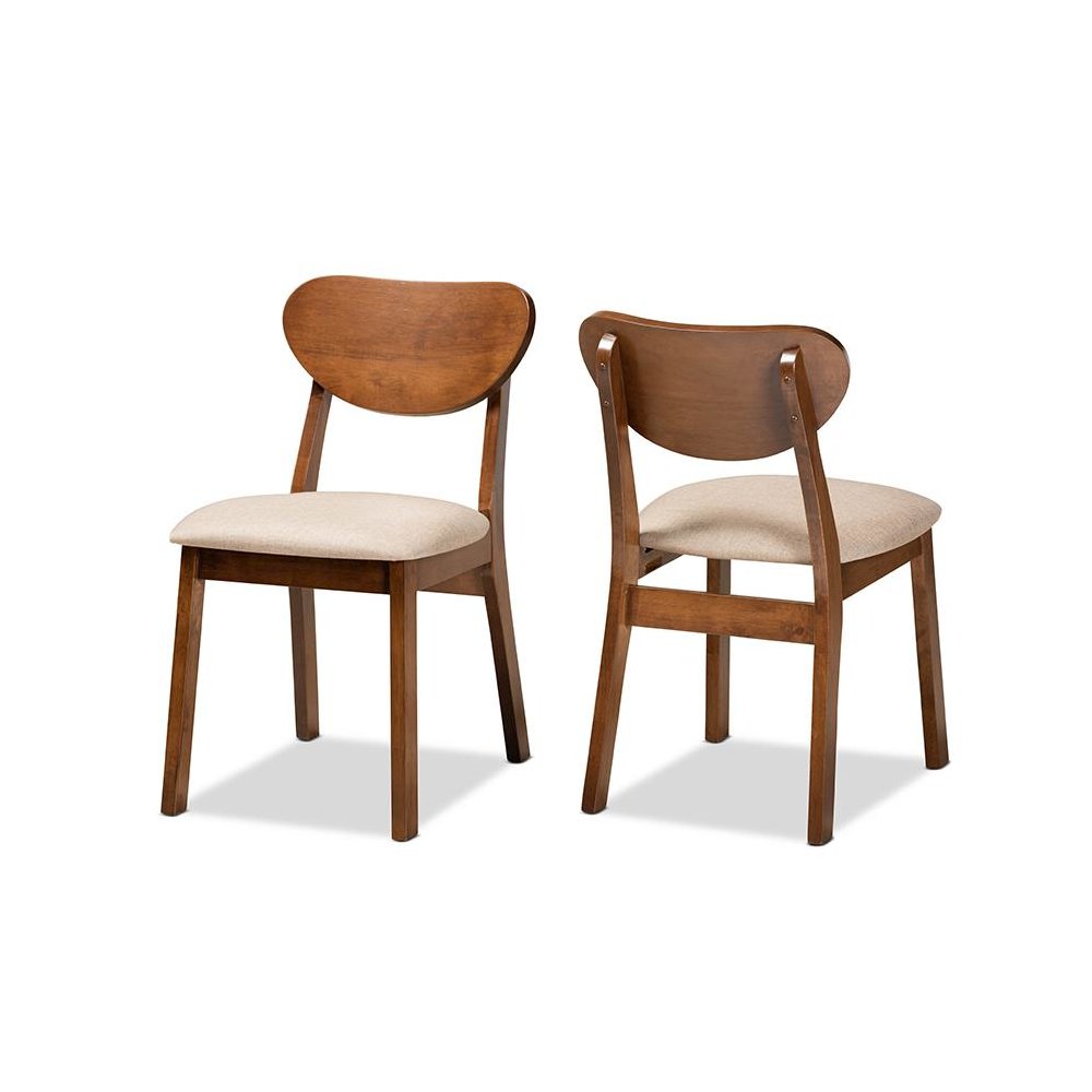 Sand Fabric Upholstered and Walnut Brown Finished Wood 2-Piece Dining Chair Set