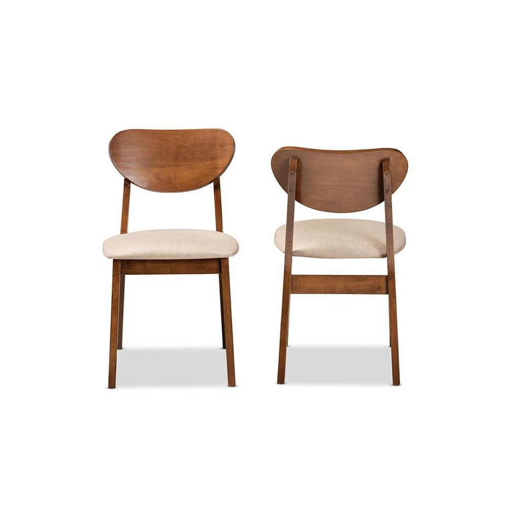 Sand Fabric Upholstered and Walnut Brown Finished Wood 2-Piece Dining Chair Set