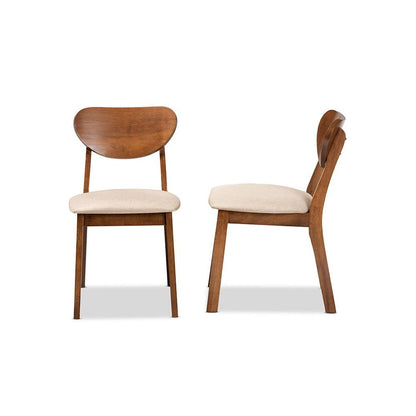 Sand Fabric Upholstered and Walnut Brown Finished Wood 2-Piece Dining Chair Set