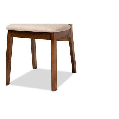 Sand Fabric Upholstered and Walnut Brown Finished Wood 2-Piece Dining Chair Set