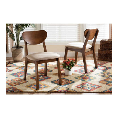 Sand Fabric Upholstered and Walnut Brown Finished Wood 2-Piece Dining Chair Set