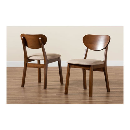 Sand Fabric Upholstered and Walnut Brown Finished Wood 2-Piece Dining Chair Set