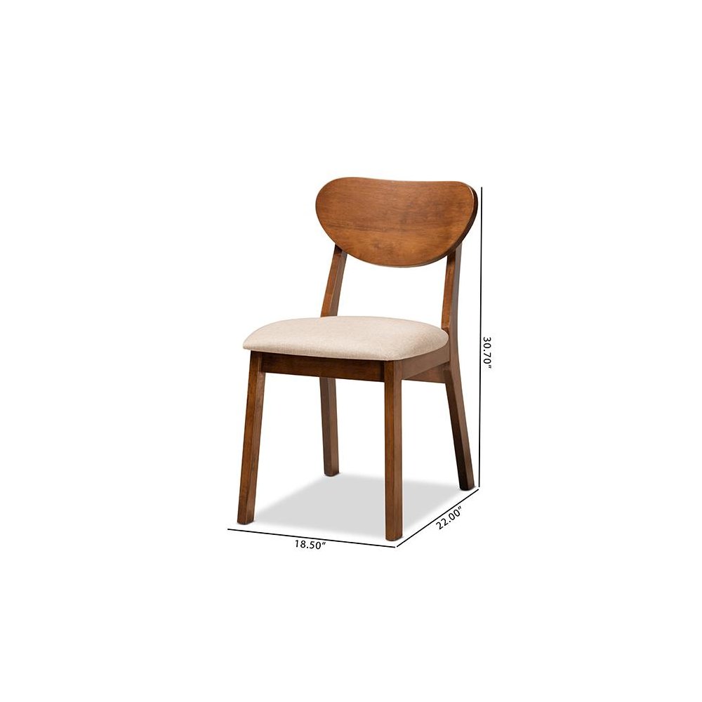 Sand Fabric Upholstered and Walnut Brown Finished Wood 2-Piece Dining Chair Set