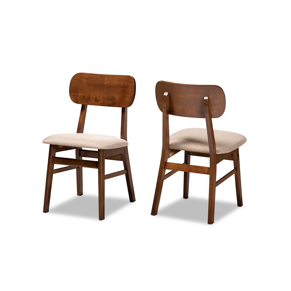 Sand Fabric Upholstered and Walnut Brown Finished Wood 2-Piece Dining Chair Set