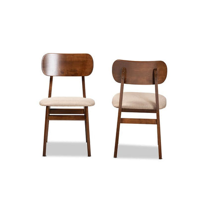 Sand Fabric Upholstered and Walnut Brown Finished Wood 2-Piece Dining Chair Set