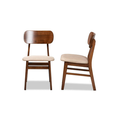 Sand Fabric Upholstered and Walnut Brown Finished Wood 2-Piece Dining Chair Set