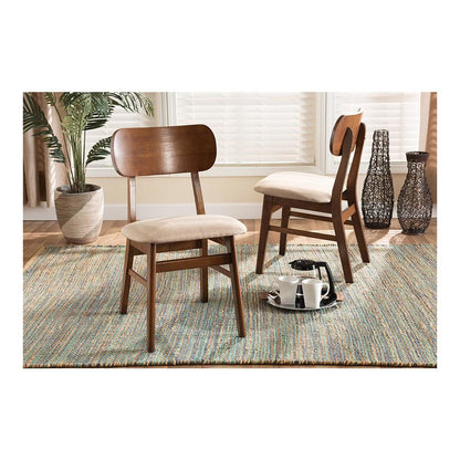 Sand Fabric Upholstered and Walnut Brown Finished Wood 2-Piece Dining Chair Set