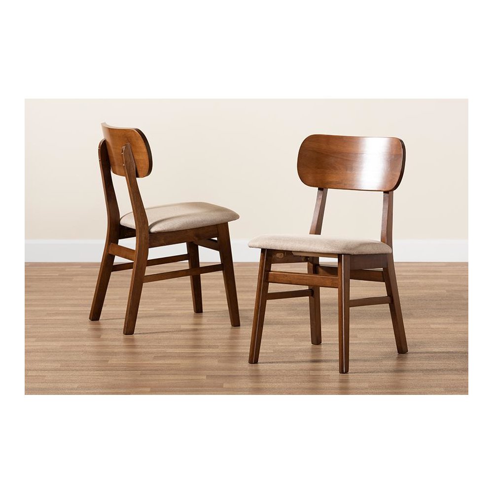 Sand Fabric Upholstered and Walnut Brown Finished Wood 2-Piece Dining Chair Set
