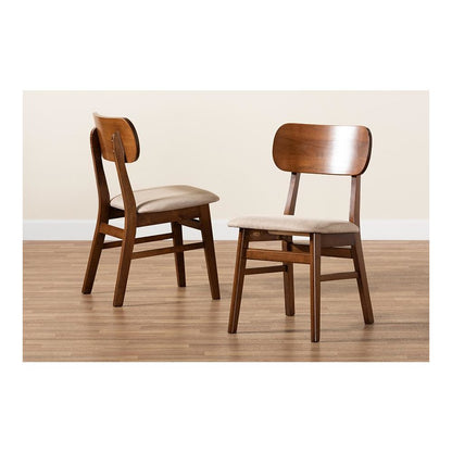 Sand Fabric Upholstered and Walnut Brown Finished Wood 2-Piece Dining Chair Set