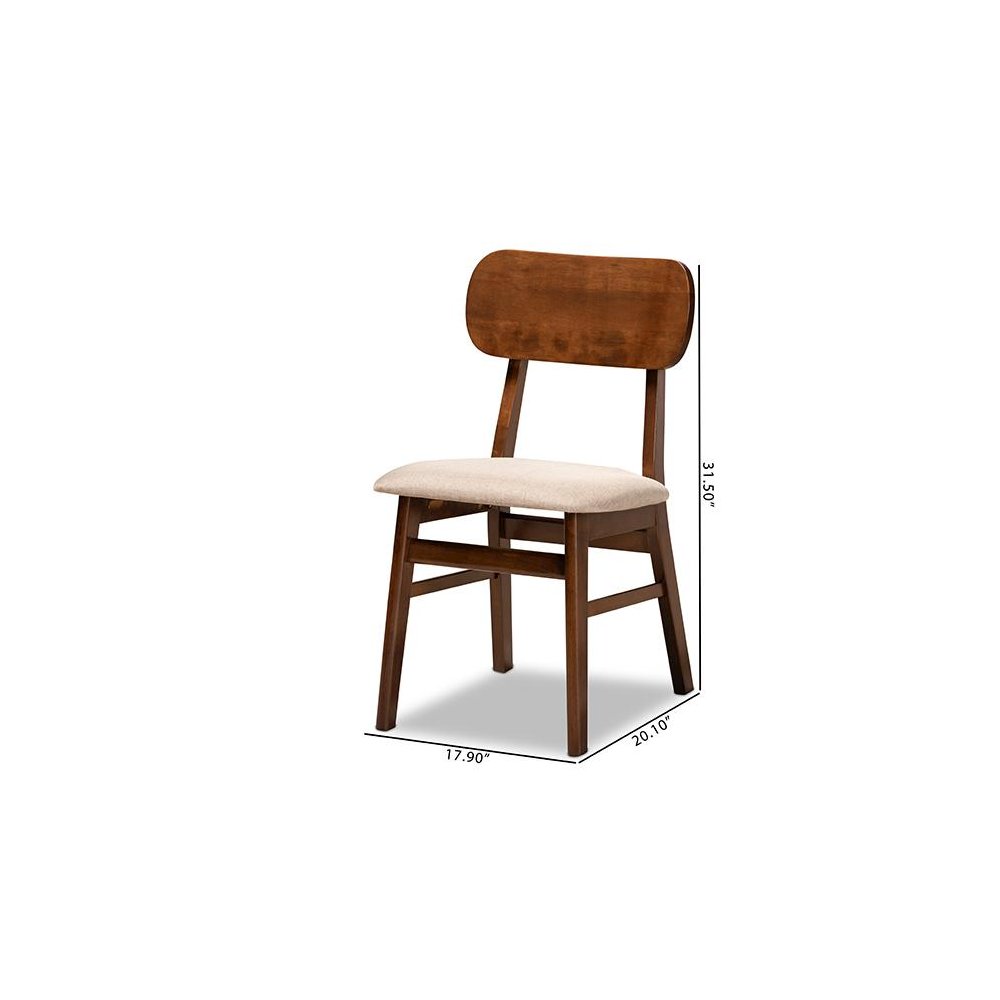 Sand Fabric Upholstered and Walnut Brown Finished Wood 2-Piece Dining Chair Set