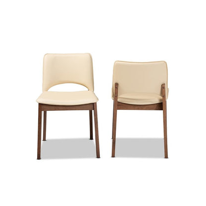 Leather Upholstered and Walnut Brown Finished Wood 2-Piece Dining Chair Set
