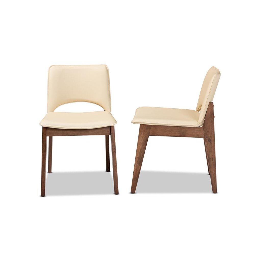 Leather Upholstered and Walnut Brown Finished Wood 2-Piece Dining Chair Set