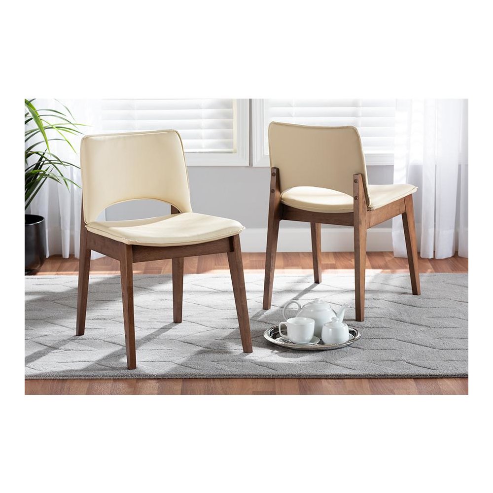 Leather Upholstered and Walnut Brown Finished Wood 2-Piece Dining Chair Set
