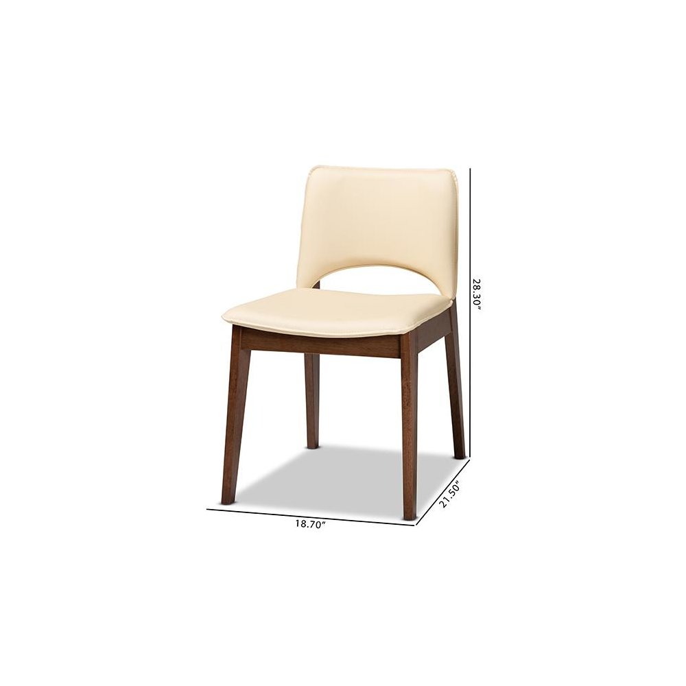 Leather Upholstered and Walnut Brown Finished Wood 2-Piece Dining Chair Set