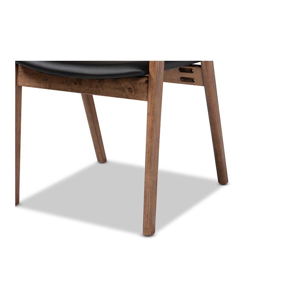 Leather Upholstered and Walnut Brown Finished Wood 2-Piece Dining Chair Set