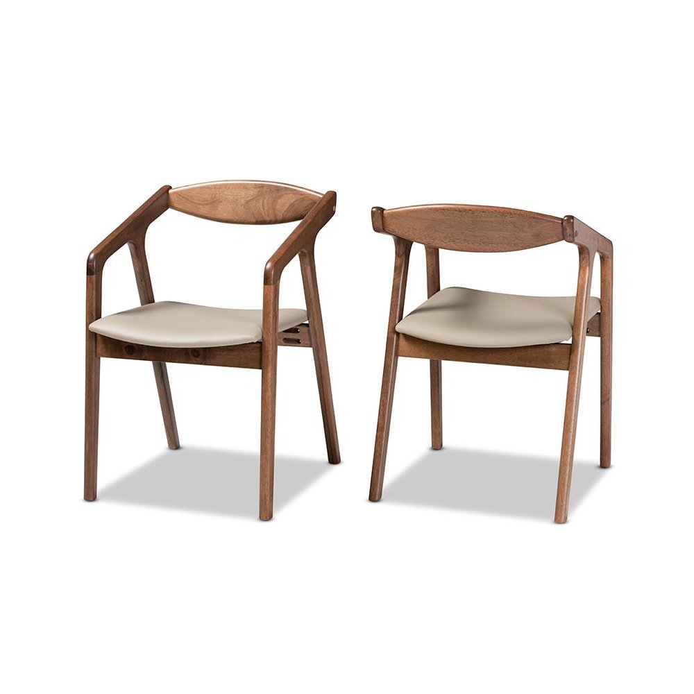 Leather Upholstered and Walnut Brown Finished Wood 2-Piece Dining Chair Set