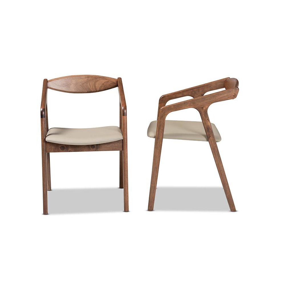 Leather Upholstered and Walnut Brown Finished Wood 2-Piece Dining Chair Set