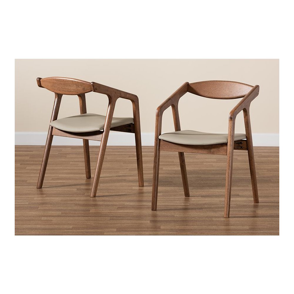 Leather Upholstered and Walnut Brown Finished Wood 2-Piece Dining Chair Set