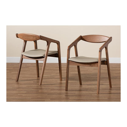 Leather Upholstered and Walnut Brown Finished Wood 2-Piece Dining Chair Set