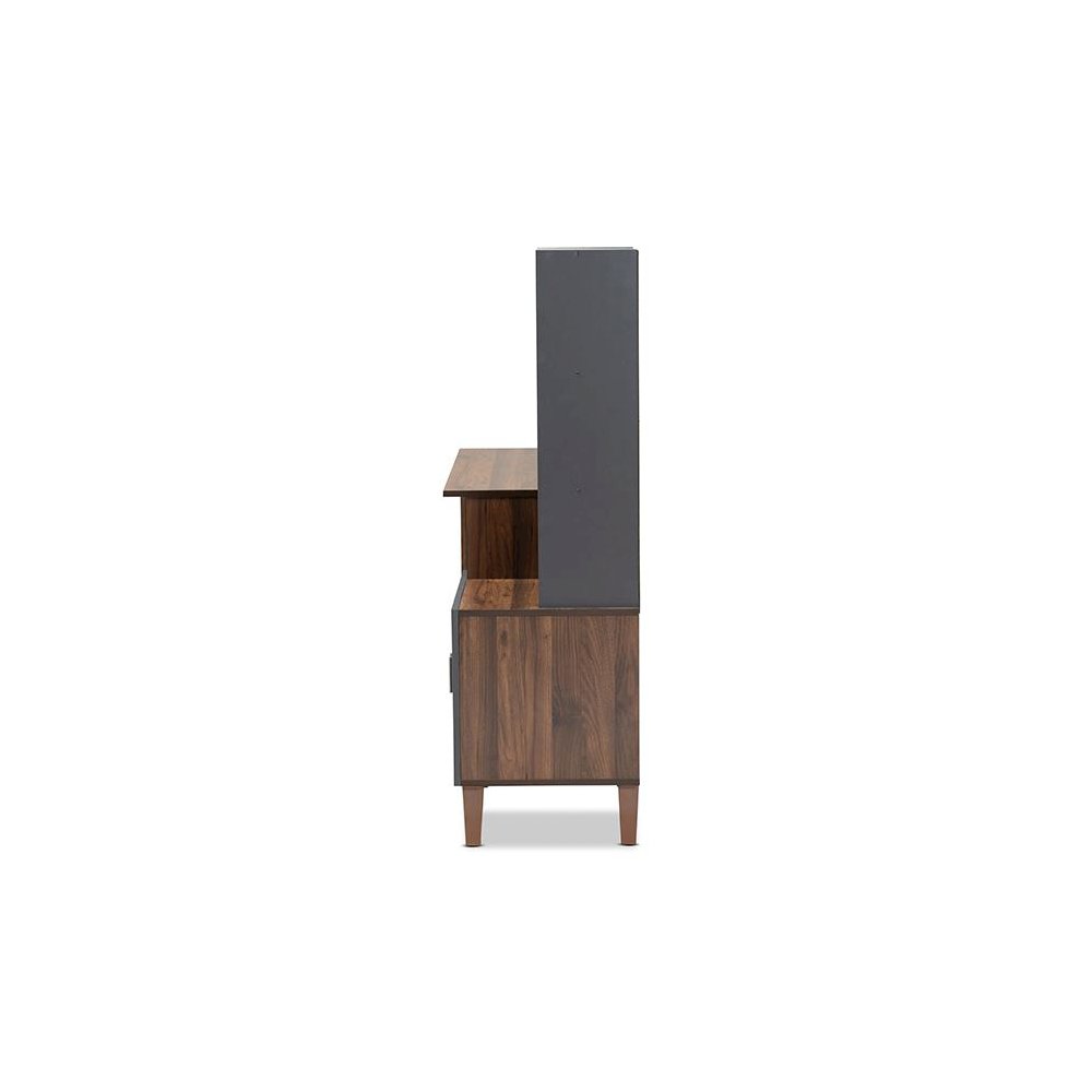 Two-Tone Walnut Brown and Dark Grey Finished Wood Storage Desk with Shelves