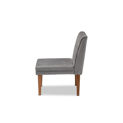Grey Velvet Upholstered and Walnut Brown Finished Wood Dining Chair