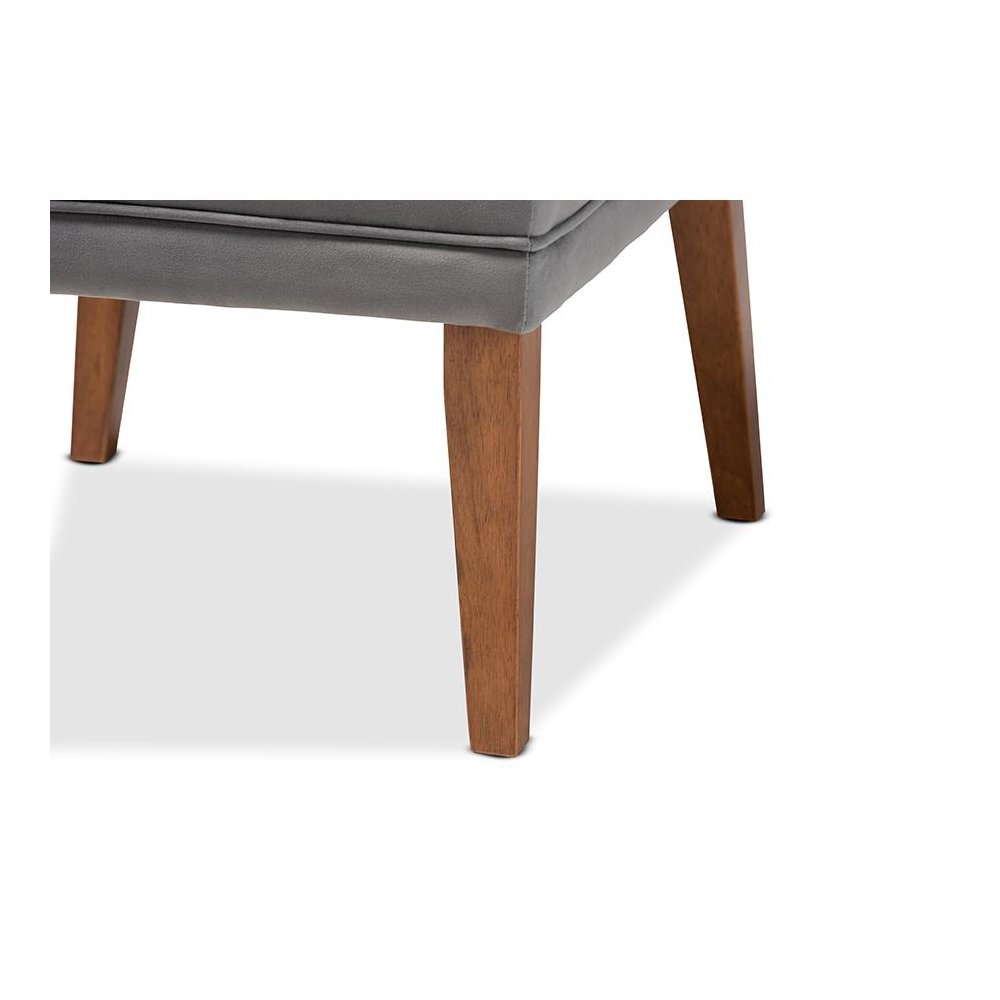 Grey Velvet Upholstered and Walnut Brown Finished Wood Dining Chair