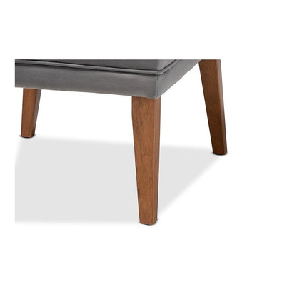 Grey Velvet Upholstered and Walnut Brown Finished Wood Dining Chair
