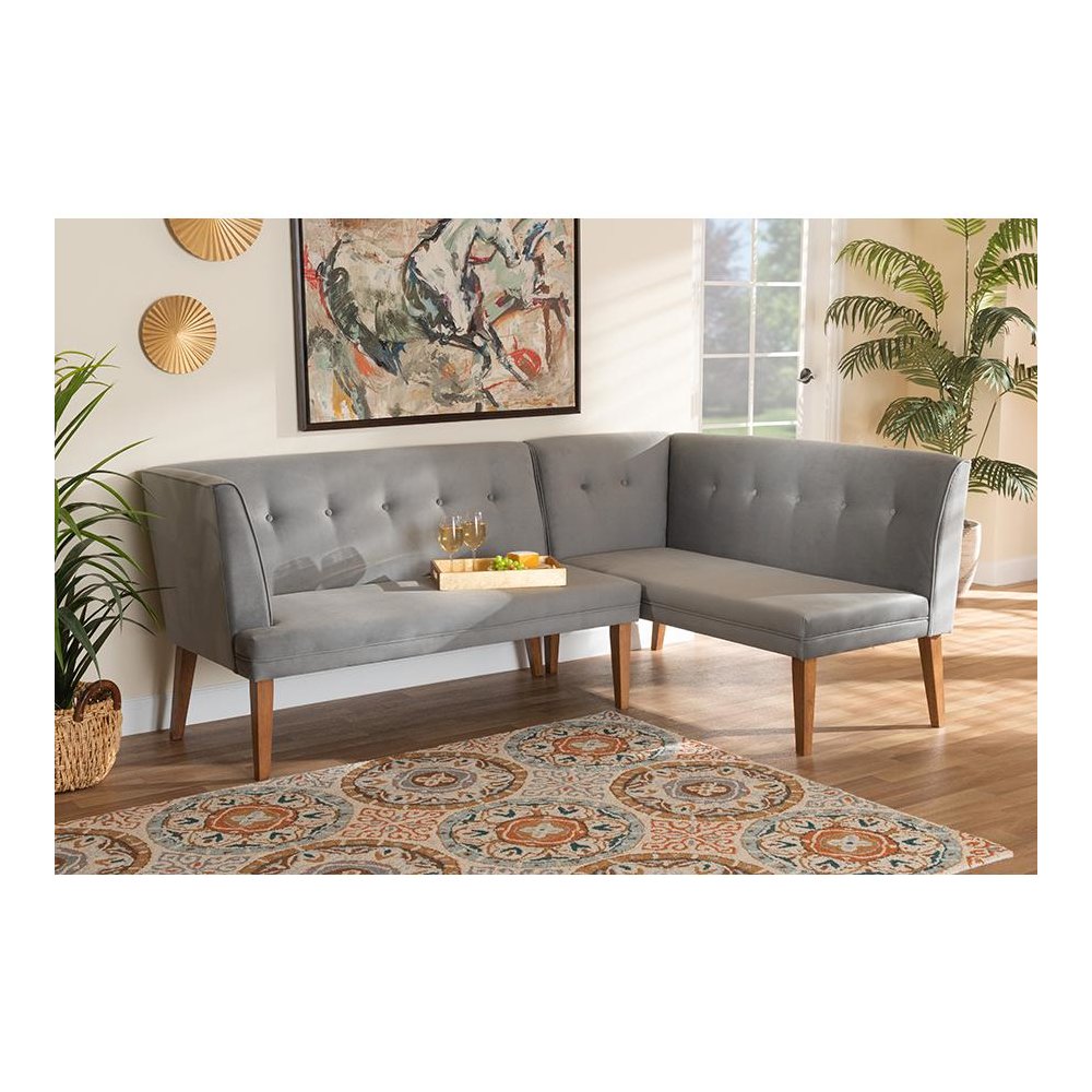 Walnut Brown Finished Wood 2-Piece Dining Nook Banquette Set