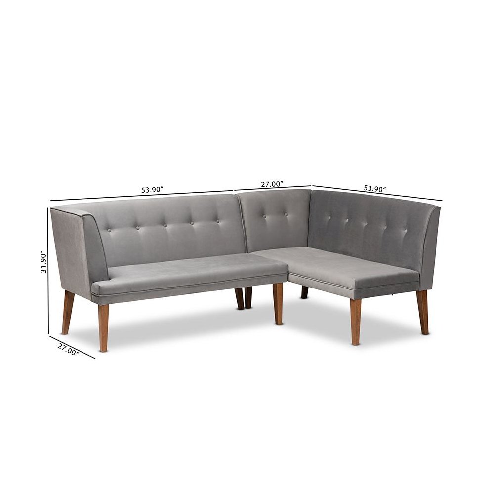 Walnut Brown Finished Wood 2-Piece Dining Nook Banquette Set