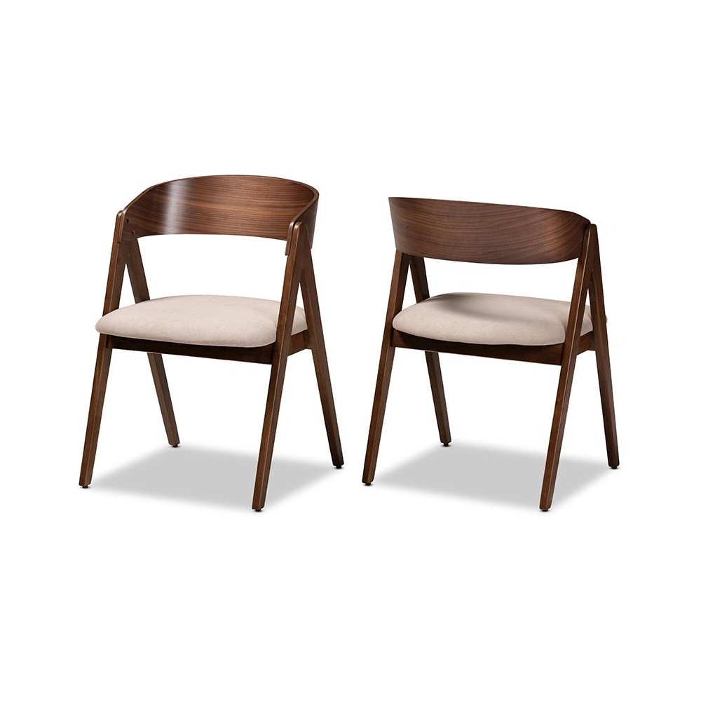 Beige Fabric Upholstered and Walnut Brown Finished Wood 2-Piece Dining Chair Set