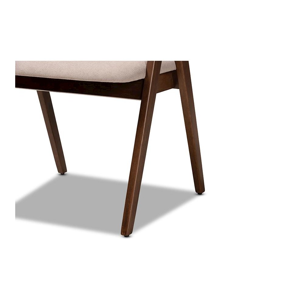 Beige Fabric Upholstered and Walnut Brown Finished Wood 2-Piece Dining Chair Set