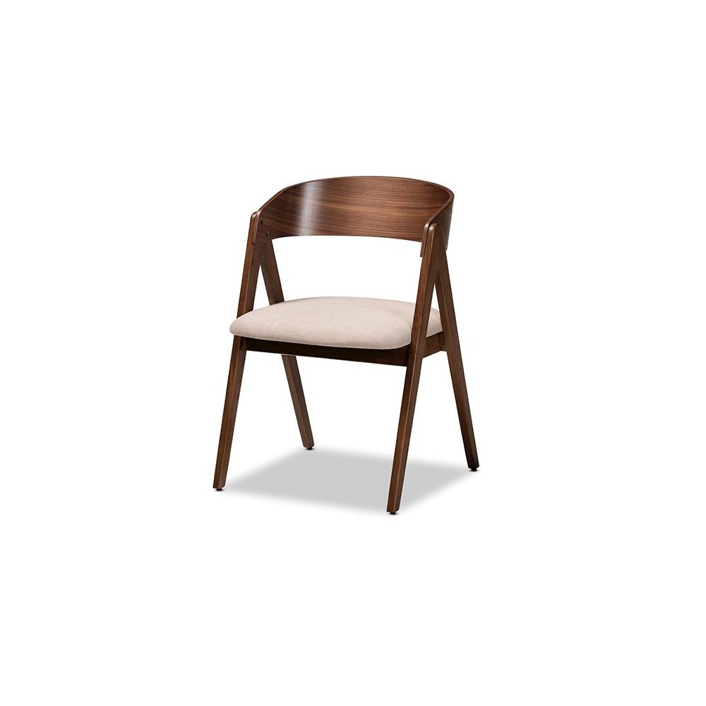 Beige Fabric Upholstered and Walnut Brown Finished Wood 5-Piece Dining Set