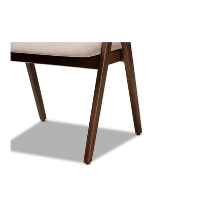 Beige Fabric Upholstered and Walnut Brown Finished Wood 5-Piece Dining Set
