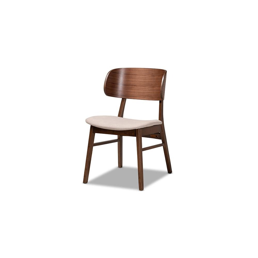 Beige Fabric Upholstered and Walnut Brown Finished Wood 5-Piece Dining Set
