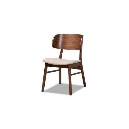 Beige Fabric Upholstered and Walnut Brown Finished Wood 5-Piece Dining Set